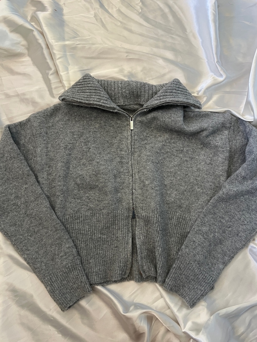 Cozy Grey Zip-Up Knit Sweater